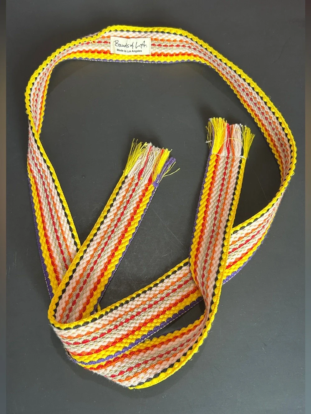 Bands of L.A. Woven Wrap Belt Free People Boho Multi-Color Yellow Fringe OS